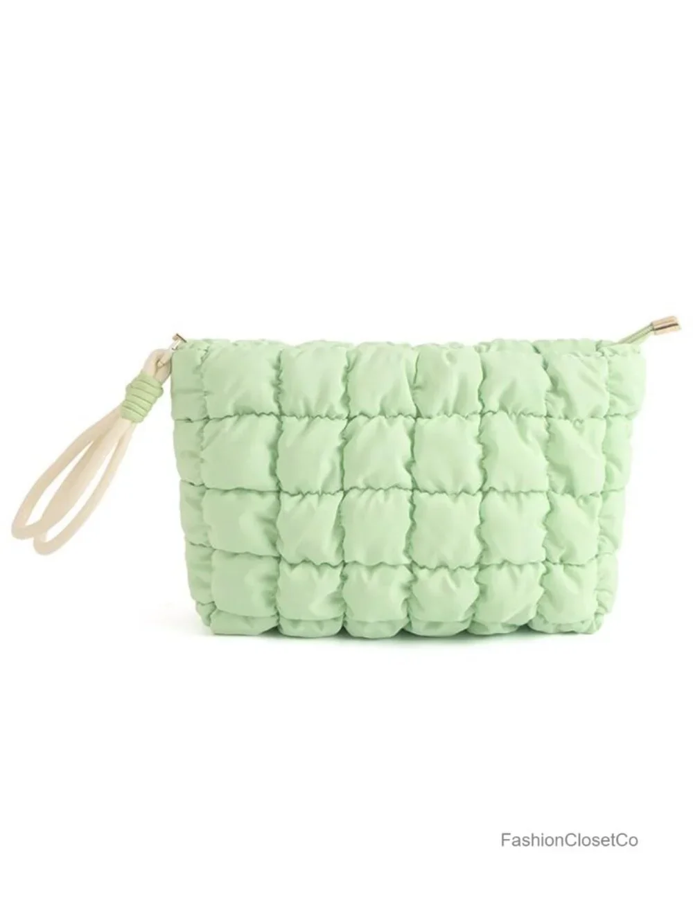 Puffer Quilted Makeup Bag with Detachable Wrist Strap, Small Cosmetic Pouch for